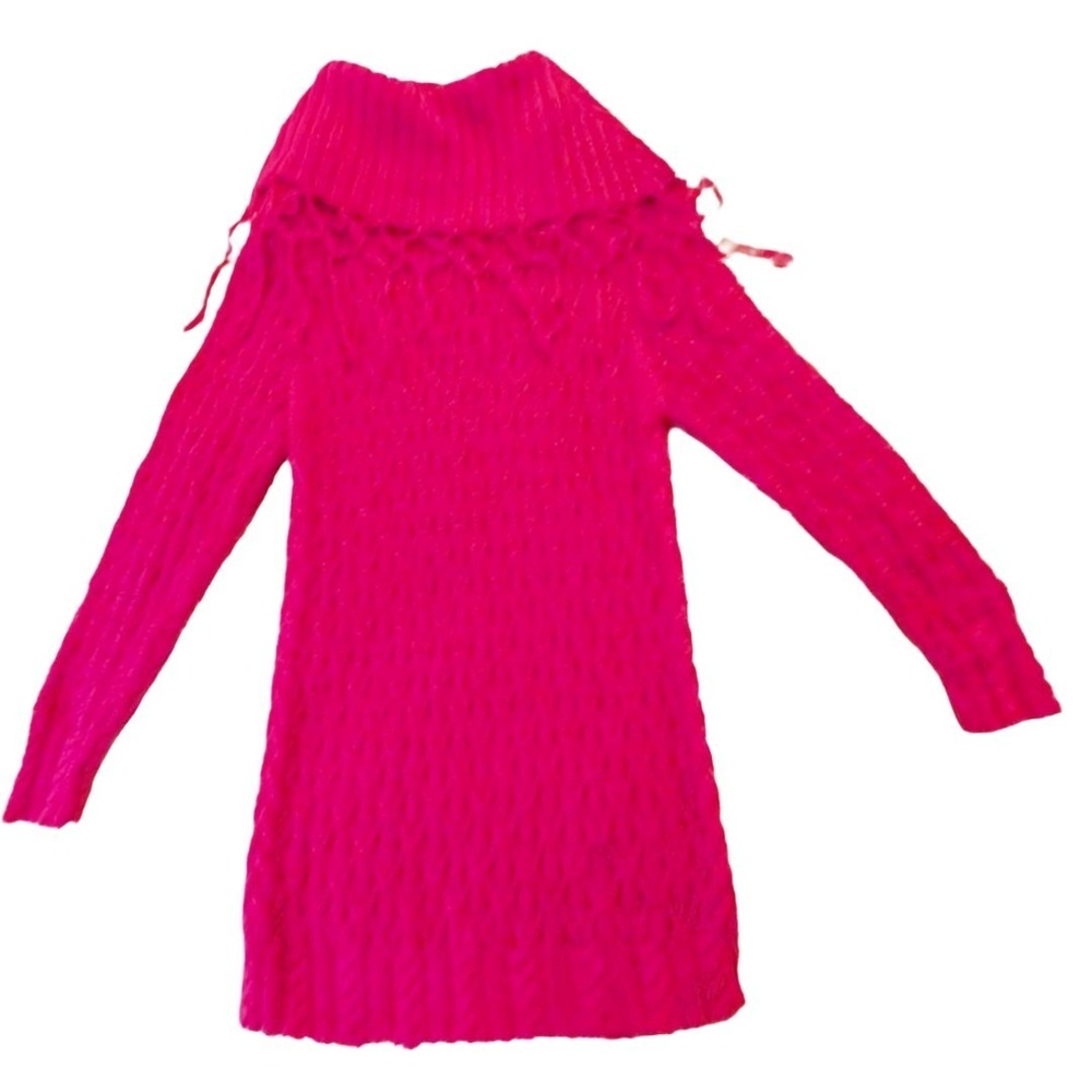 Jennifer Reed Womens Hot Pink Hand Knit Cable Cowl Neck Pullover Sweater Large